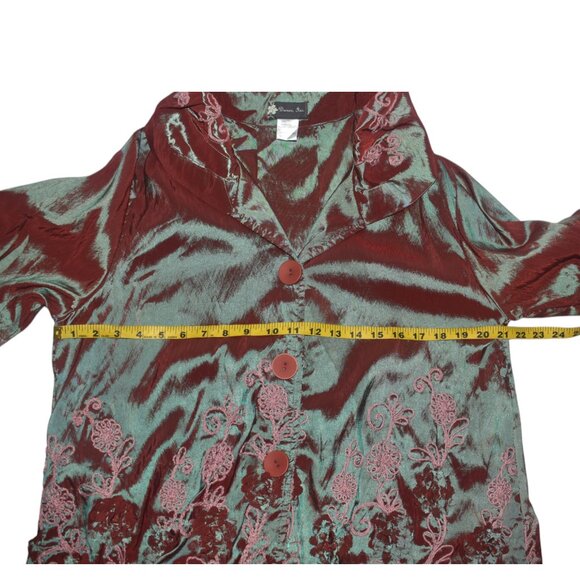 Damee Inc. Iridescent Shimmer Embroidered Embellished Artsy Jacket L - Picture 7 of 8